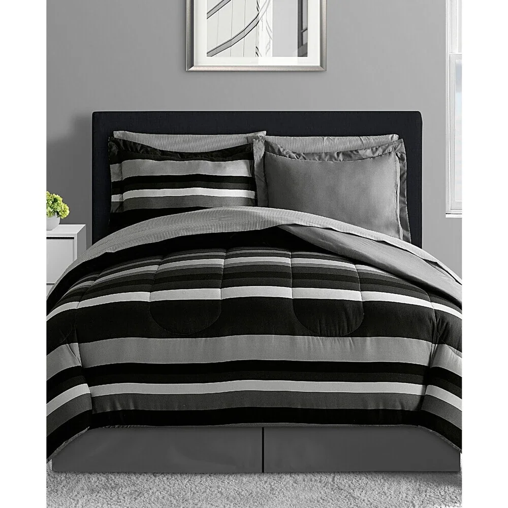 Fairfield Square Collection Austin Comforter Set King Black Reversible 8Pc BED88